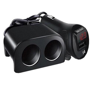 12/24V 1-to-2 Car Outlet Adapter with USB Port and LED Display - 1641