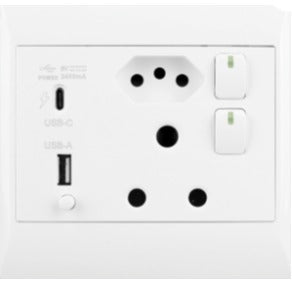 4x4 16a Single Wall Plug + ZA Plug + 1 x USB & Type C Port - EPL335
