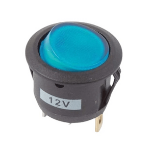 12v Rocker Switch Round Black With Blue Led 3 Pin