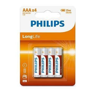 Philips Longlife Zinc AAA Batteries 1.5V 4 Pack