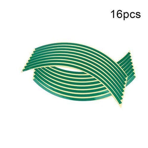 Rim Motorbike Stripe Stickers Green 16 Pack