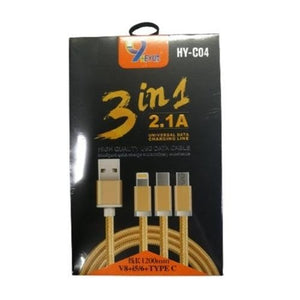 3 in 1 Cable 2.1 A 1200mm V8+i5/6+ Type C HY-C04