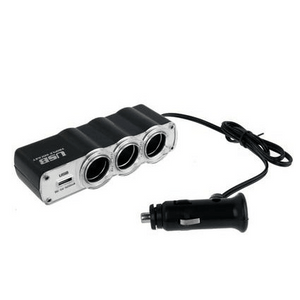 12V / 24V 1-to-3 Car Outlet Adapter With USB Port - WF-0120