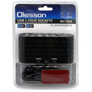 12V / 24V 1-to-4 Car Outlet Adapter With 2x USB and Type-C Charging Port - 1652