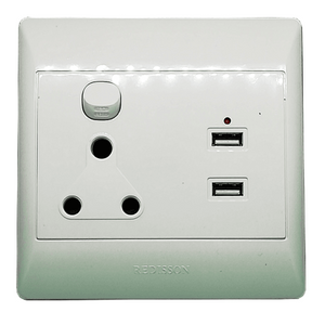 4x4 Single Wall Plug With 2 x Usb White S001USB Redisson