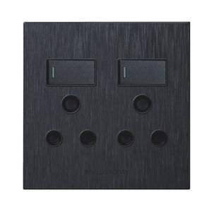 4x4 Double Socket Wall Plug Black S6-209D