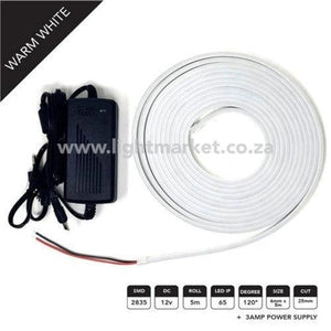 12v 6mm Neon LED Strip Light Warm White 5m With AC Adaptor