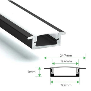 1M Recessed Aluminium Channel Black with White diffuser for LED Strip Lights Bing Light 17x7mm - 508BK