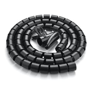 2m Cable Management Spiral Sleeve with Zipper Clip - Black
