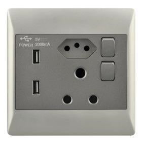 4x4 Single Wall Plug + ZA Plug + 2 x USB Champagne & Charcoal EPL354 Duo Bright Star