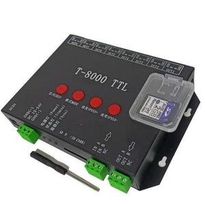 DC5V 12V-24V T8000 TTL SPI LED Pixel Controller With SD Card Program For WS2812/WS2811/WS2815/LPD6803/DMX512 LED Strip Light