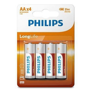 PHILIPS LONGLIFE ZINC AA BATTERIES 1.5V 4 PACK