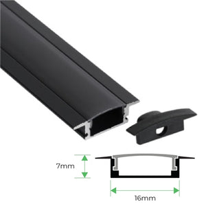 3M Recessed Aluminium Channel Black for Led Strip Lights 16x7mm - HVS431