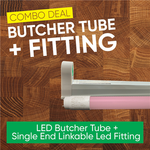 T8 3ft LED Butcher Tube + Single End Linkable Led Fitting