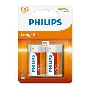 PHILIPS LONGLIFE ZINC C BATTERIES 1.5V 2 PACK - Clearance Sale